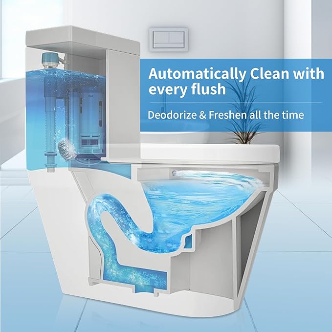 Toilet Bowl Cleaner Tablets, Automatic Toilet Tank Cleaner for Deodorizing & Descaling, Long-Lasting with Sustained Release Technology for Bathroom Cleaners, Blue, 12 Packs