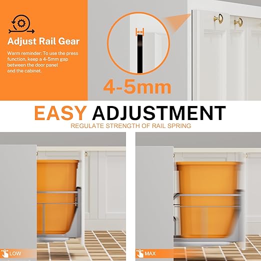 YJHome Pull Out Trash Can Under Cabinet with Push to Open Slides, Garbage Can Not Included, Cabinet Trash Can Pull Out Kit with Door Mounting Kit, Requires Minimum Cabinets Opening 15" W