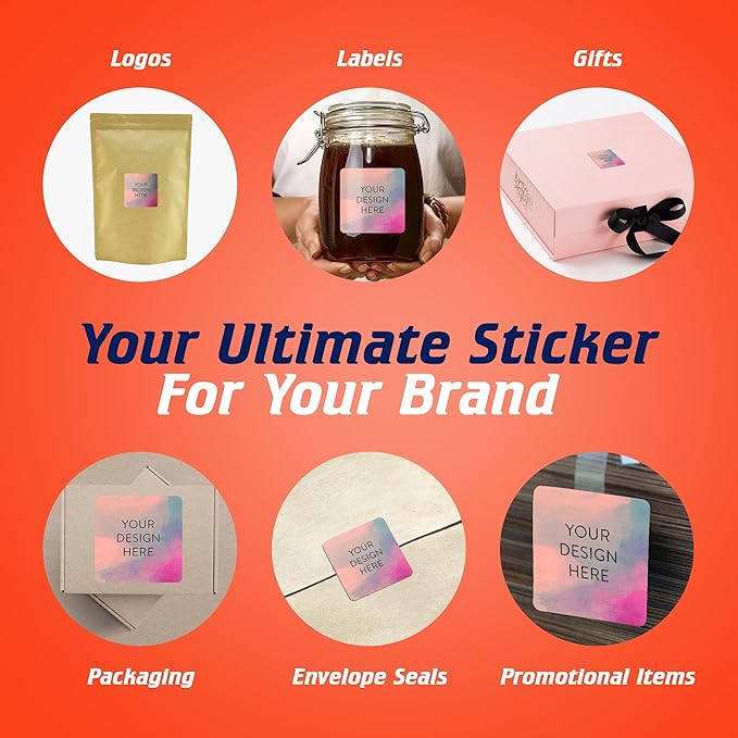 100 Custom Vinyl Stickers - Upload Your own Image, Text, Design, Logo - Personalized Logo Labels for Handmade, Packaging, Bottle, Jars, Candle, Brand Stickers (Rose, 1.5x1.5 Square)