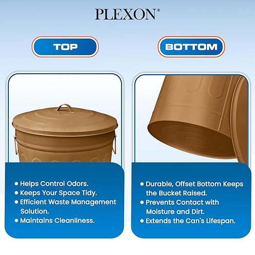 Plexon Round Trash Can 13 Gallon, Vintage Metal Outdoor Trash Can with Lid, Retro Farmhouse Garbage Container, Old School Modern Ash Bucket, Copper 2 Pack
