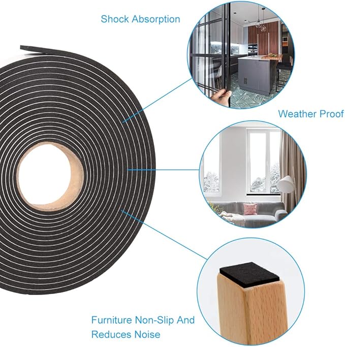Foam Tape Weather Stripping Window Seal,1"Wx1/8"T High Density Seal Strip,Adhesive Closed Cell Weather Strip(Total 30FT,Black)