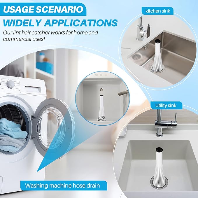 Feekoon 1 Pack Lint Trap for Washing Machine Utility Tub and Sink Drains, Laundry Lint Catcher with Rubber Plugs, Hair Catcher, Compatible with 1. 5''and 1. 75'' Drain to Prevent Clogs in Plumbing