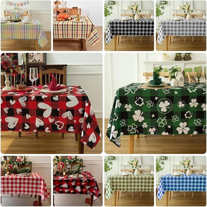 Classic Gingham Plaid Tablecloth Fabric - Rectangular 58x102 Inch Water Resistant Checked Table Cloth for Indoor/Outdoor Use - Table Cover for Kitchen, Picnics, Gardens, and Parties