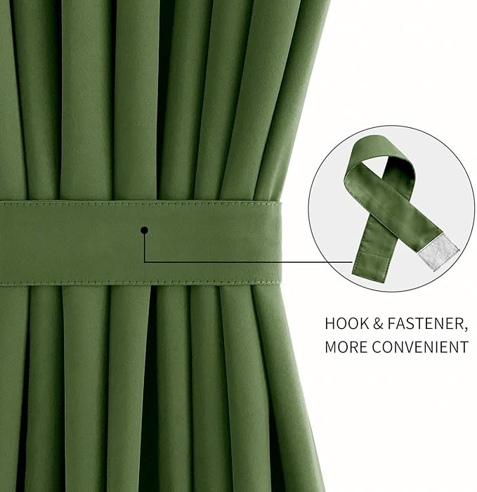 DWCN French Door Curtains – Rod Pocket Thermal Blackout Curtain for Window/Patio Doors/Doorways/Classroom/Kitchen for Privacy, 23W by 72L Inches, 1 Panel with Tieback, Olive Green