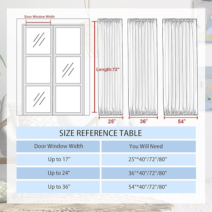 DWCN French Door Curtains – Rod Pocket Thermal Blackout Curtain for Doors with Glass Window, Kitchen and Patio Doors for Privacy, 25 X 72 Inches Long, 1 Curtain Panel with Tieback, Mint Green