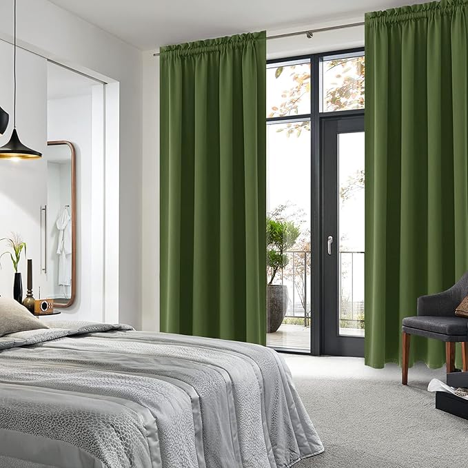 DWCN Blackout Curtains Room Darkening Thermal Insulated Bedroom Curtains Window Curtain Panels, 52 x 84 inches Long, Set of 2 Olive Green Rod Pocket Drapes