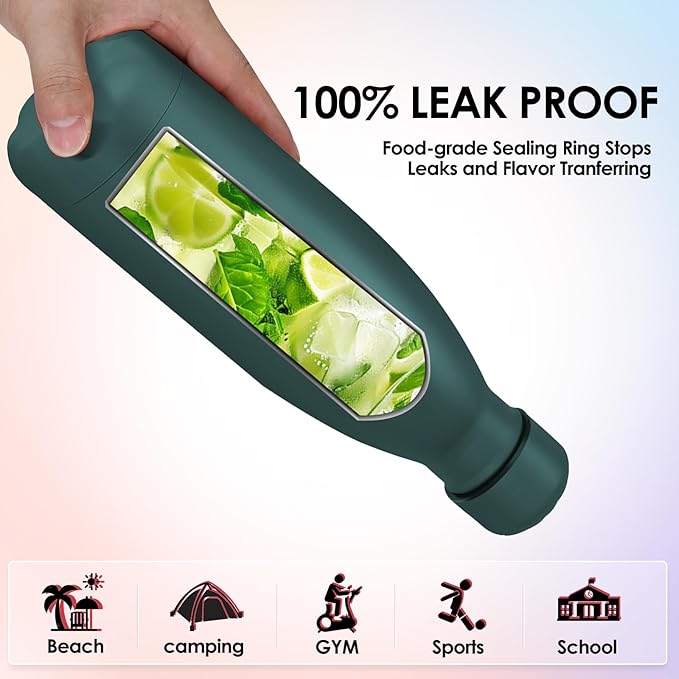 25oz Cola-Bottle Shaped Stainless Steel Leak-proof Water Bottle,Double Wall Vacuum Insulated Metal，Travel Mug For Sports Indoors & Outdoors,BPA-Free Kids Flasks,Army Green(2 Pack)