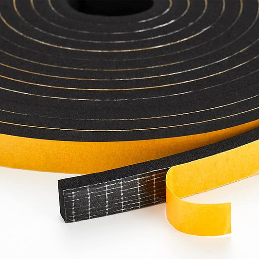 13 Feet Weather Stripping Door Seal - 1/2" Wide x 1/2" Thick Door Bottom Seal Strip High Density Foam Tape Adhesive Rubber Strip for Door Soundproofing, Window Insulation (Black)