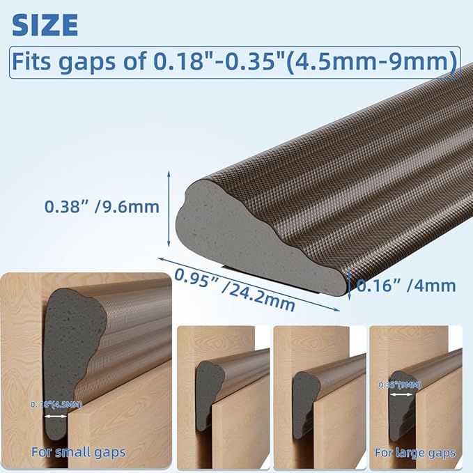 Wedge-Shape Window Weather Stripping Door Frame Seal Strip 196” Brown,Upgrade Black Foam,Soundproofing,Draft Stopper,Winter Insulation,Noise Blocker, Gap Filler for Exterior Front Door Side