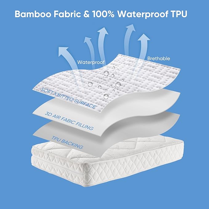 Hanherry 100% Waterproof Mattress Protector Twin Size, Mattress Cover 3D Air Fabric Cooling Mattress Pad Cover Smooth Soft Breathable Noiseless, 8''-21'' Deep Pocket