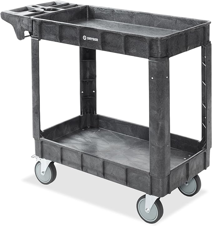 Dryser Utility Cart with Wheels, 40" x 17" Heavy Duty 550 lb. Capacity with Shelves - 2 Tier Rolling Cart with Four 5" Swivel Casters for Warehouse, Garage, Cleaning