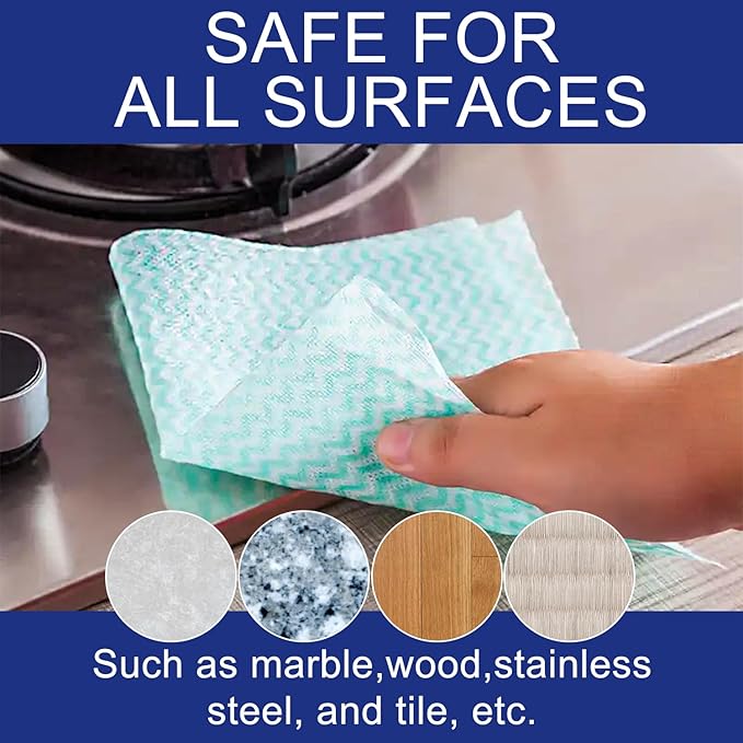 100 Count Disposable Cleaning Towels and Dish Cloths,Super Absorbent Dishcloths,Multi-Surface Cleaning Wipes for Kitchen Dishes, Windows, Bathroom (Green)