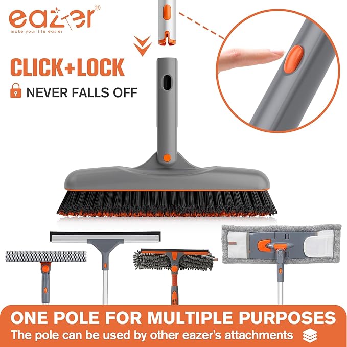 Eazer 53‘’ Grout Brush with Long Handle, 180°Rotation Tile Grout Cleaning Tool, V-Shape Shower Scrubber Cleaner, Stiff Bristle for Cleaning Bathroom Wall, Baseboards, Tile Floors - 2 Head