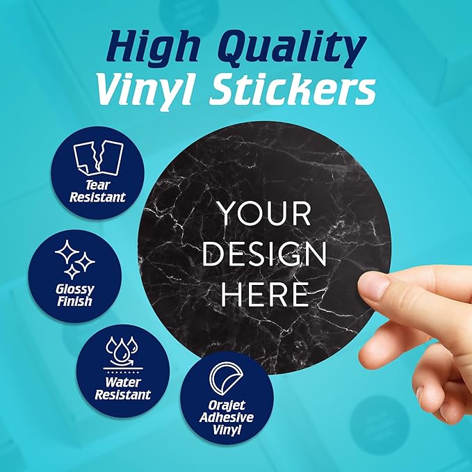 100 Custom Vinyl Stickers - Upload Your own Image, Text, Design, Logo - Personalized Logo Labels for Handmade, Packaging, Bottle, Jars, Candle, Brand Stickers (Black Marble, 5x5)