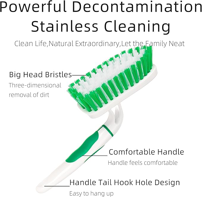 2-Pack Scrub Brush for Cleaning with Long Handle,Medium Firm Brush Bathroom Cleaning Supplies and Bathtub Cleaner and Shower Cleaning Brush,Multi-Scene Use for Kitchen or Carpet Brush,White&Green