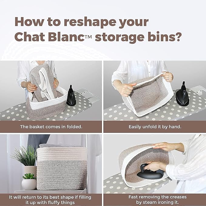 CHAT BLANC Cotton Rope Baskets for Organizing | Storage Baskets for Shelves | Rope Basket for Storage, Small Laundry Baskets, Woven Baskets for Storage, Dog Toy Bin, Baby Basket, Gray 3 Pack