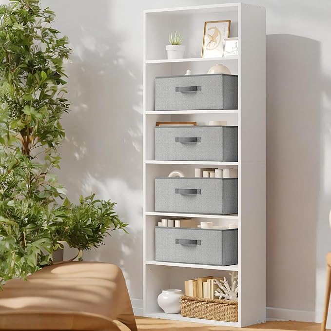 Storage Baskets, 15.7 Inch Woven Fabric Bins, Storage Cubes with Reinforced Handles, Organizer Bins for Closet Shelves, Foldable, for Toys, Clothes, Natural Beige (2PCS/Grey-15.7*11*7.8inch)
