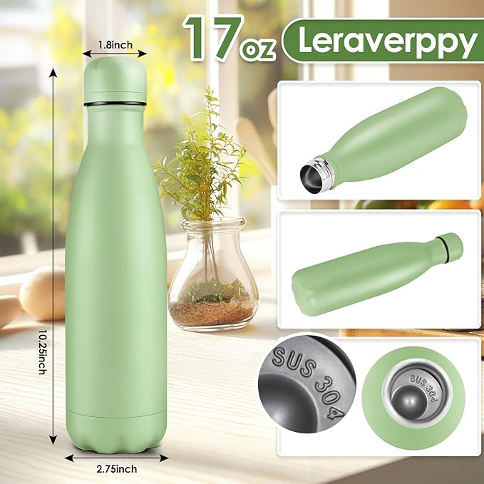 17oz Cola-Bottle Shaped Stainless Steel Leak-proof Water Bottle,Double Wall Vacuum Insulated Metal,Travel Mug For Sports Indoors & Outdoors,BPA-Free Kids Flasks,Green(8 Pack)