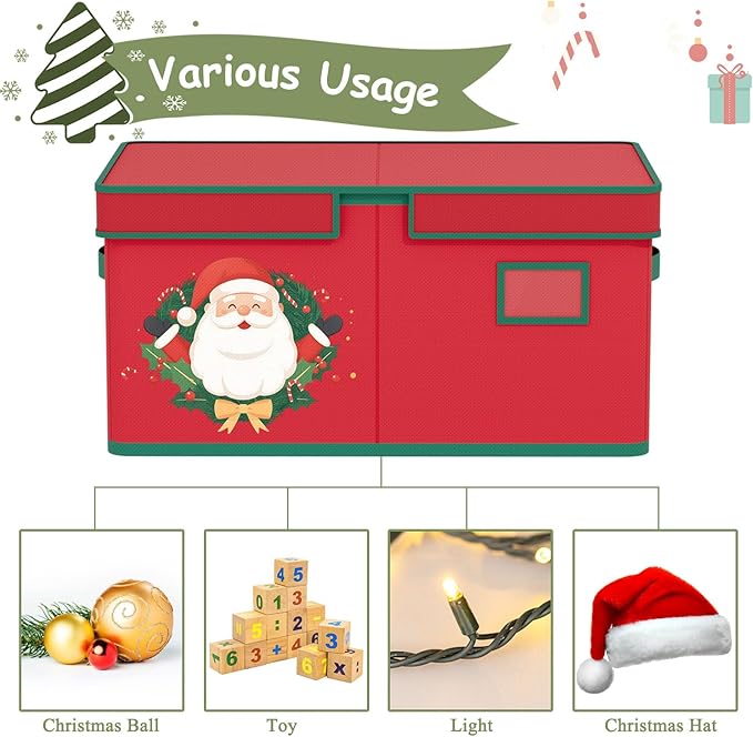 Christmas Ornaments Storage Boxes Christmas Ornament Organizer Storage Box with Adjustable Divider Fit 72 of 3 Inch Ornaments 600D Oxford Fabric Ornament Storage Box for Decoration Storage