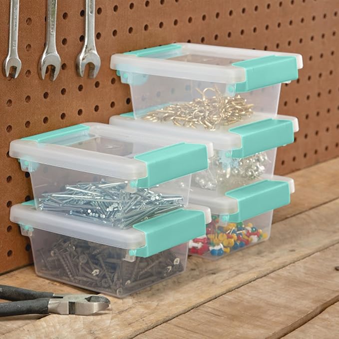 Sterilite 6-Pack Clip Box, Clear Storage for Crafts, Supplies and Office Items, Mini