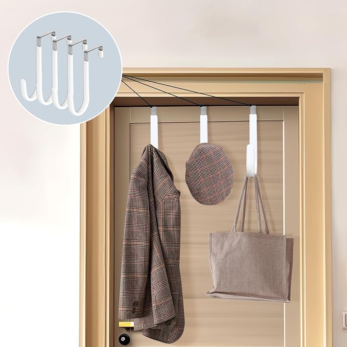 HOOSUN 4 Pack Over The Door Hooks,4.96In Hooks for Hanging Heavy Duty Door Hanger,Towel Hanger Hook Holders,Over Door Hangers Hooks Door Hanger Hooks for Hanging Clothes,Towels,Hats,Coats,Bags (White)