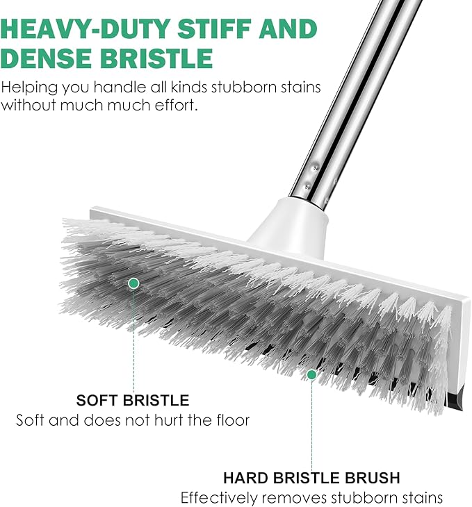 SetSail Floor Scrub Brush with 51-Inch Long Adjustable Handle 2 in 1 Scrape Brush Stiff Bristle Floor Scrubber for Cleaning Shower Bathroom Garage Kitchen Wall Deck Tub Tile