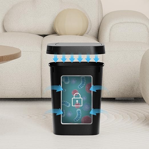 3 Pack Bathroom Small Trash Can with Lid, 2.6 Gallon Slim Garbage Bin with Pop-Up Lid, 10L Plastic Wastebasket for Bedroom, Office, Kitchen, Toilet (Three Colors)