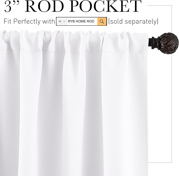 RYB HOME RV Camper Door Window Curtains -Blackout Privacy Curtains & Drapes for Bathroom Bedroom Kitchen Portable Travel Trailer Small Window Decor, W 34 x L 24, Pure White, 2 Panels