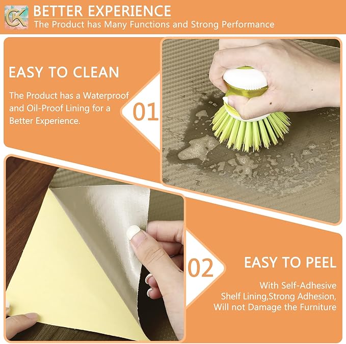 Self-Adhesive Shelf Liner Kitchen Liner, Waterproof Backed Paper Easy Peel and Stick Contact Liner Without Residue for Decor Your Desk Surface, Kitchen Countertops (Dark Khaki, 11.8 x 236.2 inches)