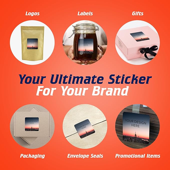 100 Custom Vinyl Stickers - Upload Your own Image, Text, Design, Logo - Personalized Logo Labels for Handmade, Packaging, Bottle, Jars, Candle, Brand Stickers (City, 4x4 Square)