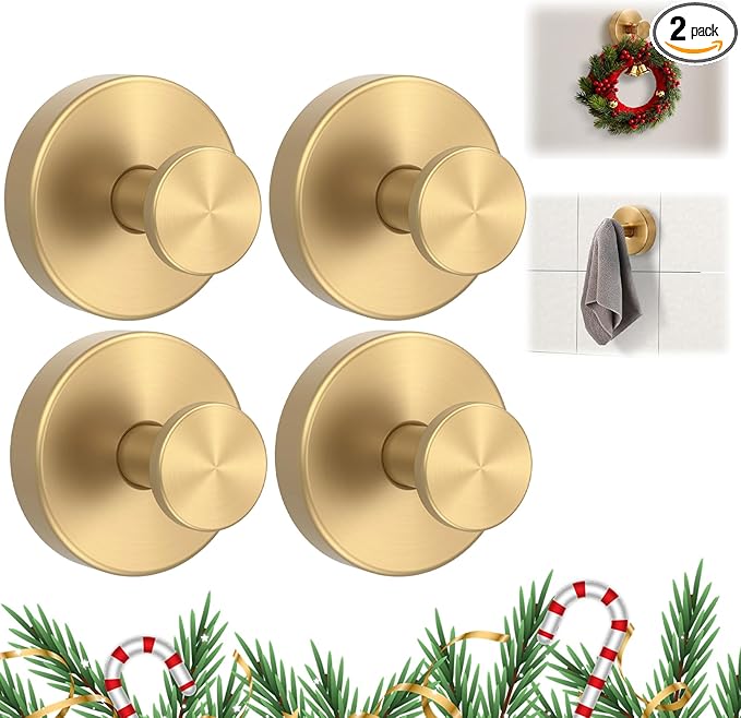 Suction Cup Hooks for Wreaths on Glass, 2025 New No Drill Suction Cup Hooks (4PCS-Gold)