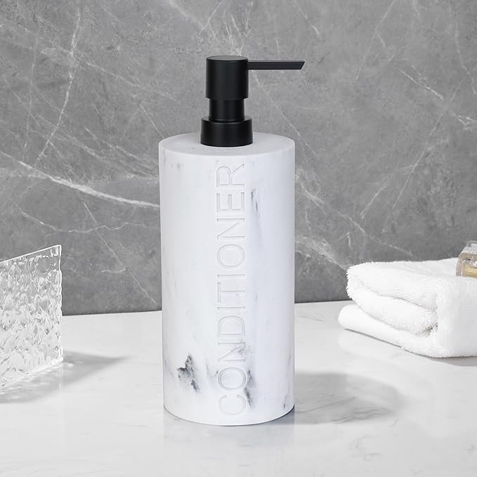 Conditioner Dispenser – Luxurious Refillable Pump Bottle with Embossed Text, Durable Construction for Bathroom and Kitchen