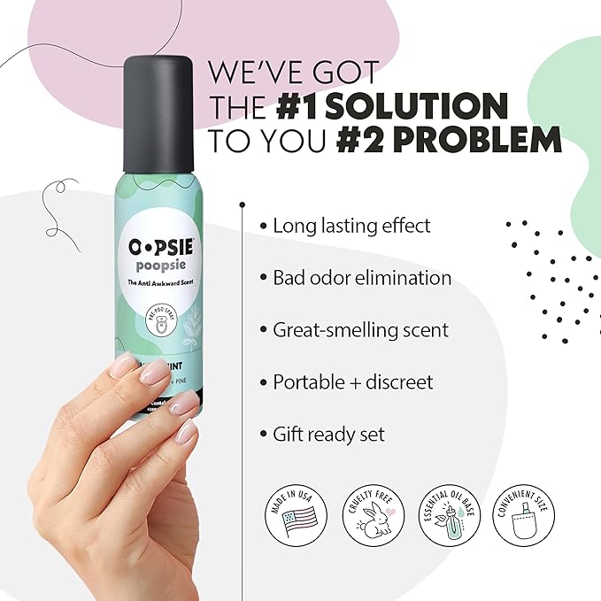 Oopsie Poopsie 2 Pack - Flower Citrus and Wild Mint - Before & After You Go Toilet Spray 2oz Each - Gift Set - Portable Odor Eliminator