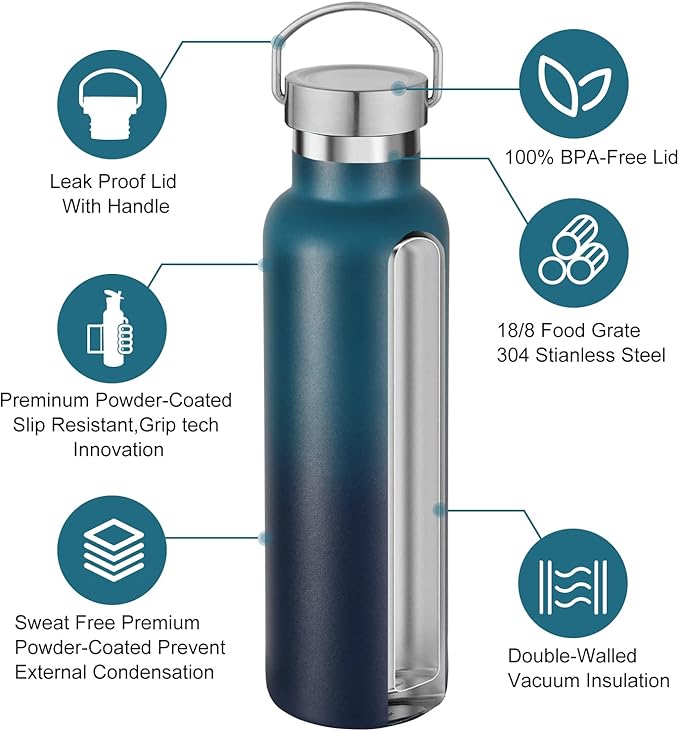 Neihepal 20 oz Insulated Water Bottles Bulk 4 Pack,Stainless Steel Double Wall Sport Bottle with Lid of Handle,Metal Reusable Thermoses Flask for School,Cyclists,Hikers,Gift (Assorted,Set of 4)
