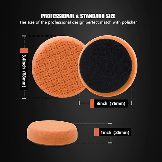 SPTA Orange Light Cut Pad, Buffing Polishing Pads, 1Pc 3.5 Inch Face for 3 Inch 80mm Backing Plate Compound Buffing Sponge Pads for Car Buffer Polisher Compounding, Polishing and Waxing -FPTSS3O