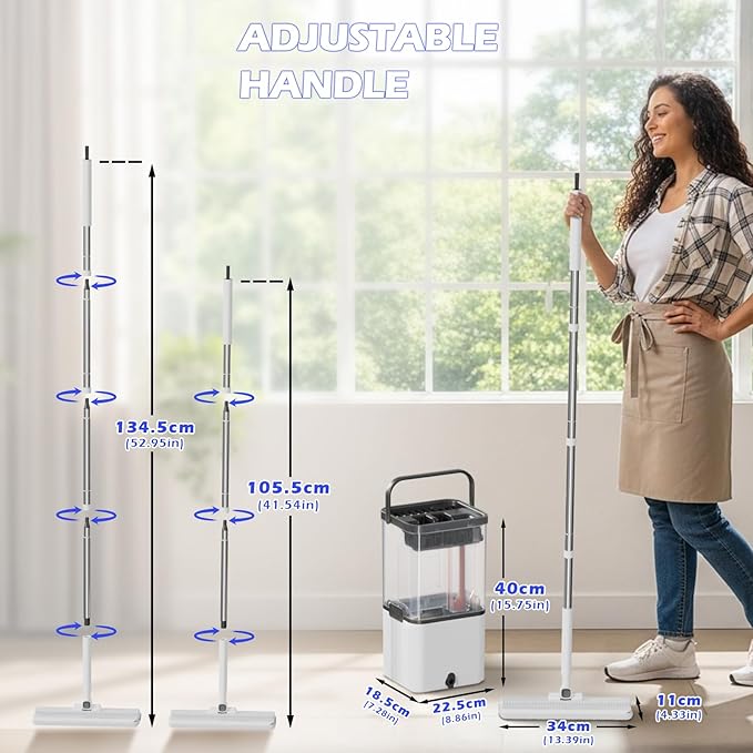 Mop and Bucket Set,Midyb Flat Mops and Bucket System with 2 Microfiber Pads,Mop and Bucket with Wringer Set,Automatic Separates Dirty and Clean Water,Wet and Dry Use Mops for Floor Cleaning