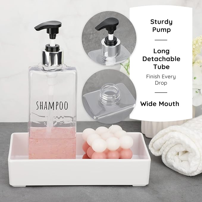 Segbeauty 3pcs Clear Soap Dispenser, 16.9oz Refillable Shampoo Conditioner Bottles, 500ml Empty Plastic Square Body Wash Dispenser for Shower Bathroom Press Pump Bottle Liquid Container Set