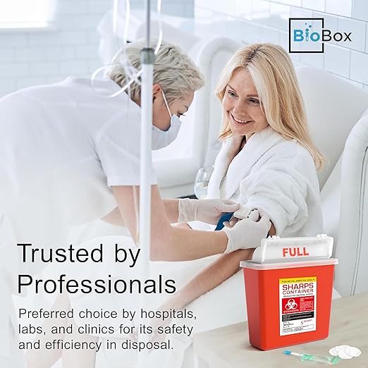 Sharps Container Large - Sharps Containers for Home Use and Labs - Portable Needle Disposal and Travel Size Biohazard Bin - 5 Quart Plus (Pack of 2)
