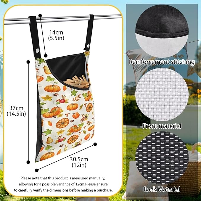 Pumpkin Print Clothespin Bag with Hanging Rope Space-Saving Clothespin Storage Organizer Waterproof Clothes Pin Holder for Clothesline Outdoor Waterproof Clothespin Storage