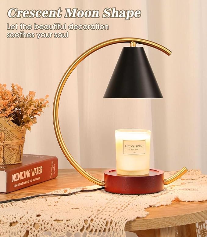 Candle Warmer Lamp with Timer and Dimmer, Electric Scented Wax Warmer for Bedroom, Home Decor Aroma Candle Holder Night Light/Table Lamp - Gift (ABC-Golden-Cresent)