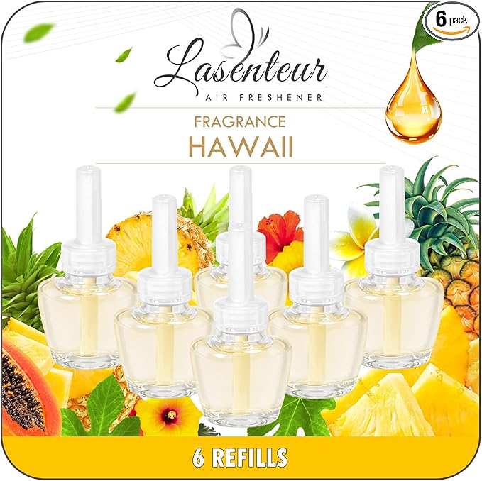 Plug-in Refills Home Plug-in Air Freshener - Hawaiian Scent Refills 6 Count Long-Lasting Fragrance, For Rooms and Bathrooms Wall, Compatible with Air Wick, Compatible with Glade