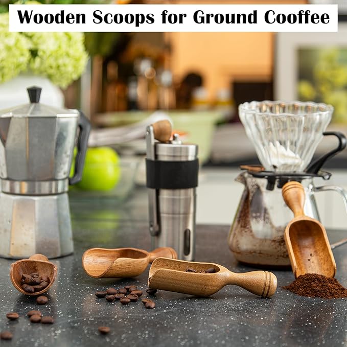 Wooden Scoops for Canisters 4PCS Wooden Scoop for Jars Acacia Mini Measuring Spoons for Ground Coffee Scoops Shovel Kitchen Scooping for Tea Powder & Bath Salt Laundry Detergent Shove- Multipurpose