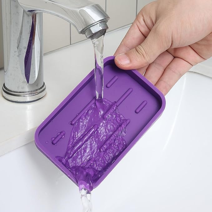 Silicone Kitchen Sink Organizer Tray for Multiple Usage,Easy Clean Sponges Holder for Kitchen Bathroom Counter or Sink,Dish Soap Dispenser,Scrubber,Bottle,Cup Purple 4.9”x 3.2”