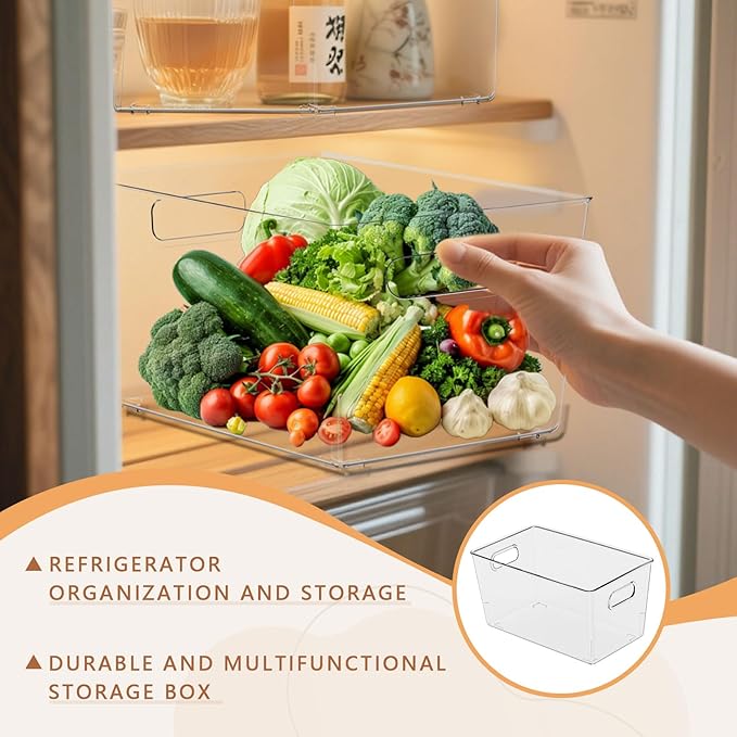 MOONEDGE 8-Pack Clear Plastic Storage Bins — Open-Top PET Containers and Organizers, 11" x 8" x 6" Clear Boxes for Pantry, Garage, Shelf and Multi-Purpose Home Organization