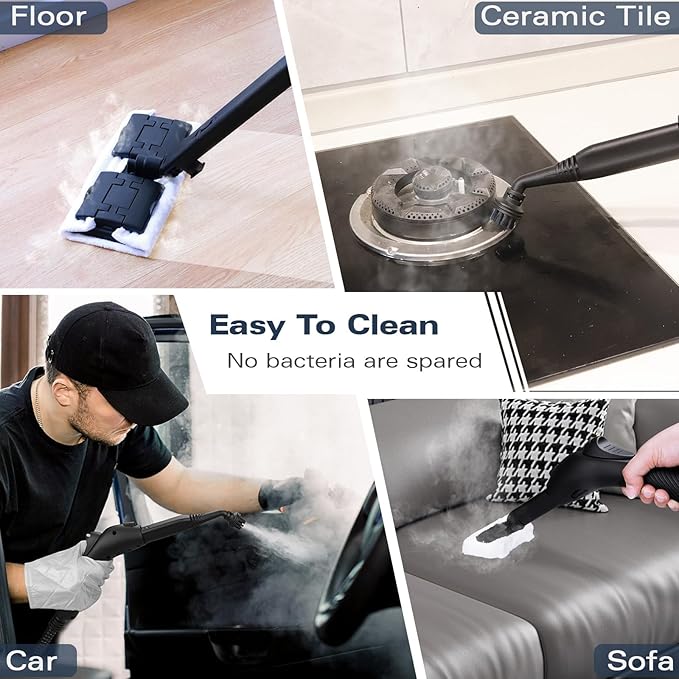 Steam Cleaner, Handheld Steamer with 21 Accessories, 248°F High-Temperature Steam for Floors, Grout, Tiles, Carpet, Cars - Portable 1.08L Tank, Child Lock, Chemical-Free Cleaning