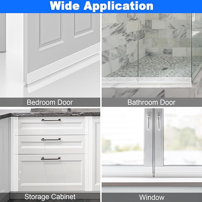 ToLanbbt Weather Stripping Silicone Door Seal Strip 2 in x 10 ft Door Draft Stopper Self Adhesive Door Draft Tape, Side & Bottom Gaps Insulation Strip for Glass Shower Door Sliding Door Window, Clear