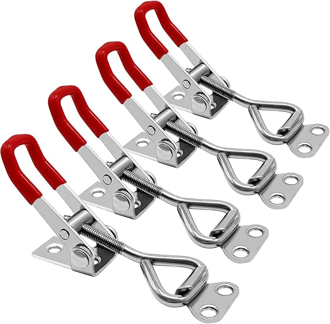 CUKAYO 4pcs Toggle Latch Clamp, 304 Stainless Steel Pull Hasp Latches, Quick Release Hand Tool Toggle Clamp for Smoker Lid Jig,Case Trunk,220Lbs Holding Capacity