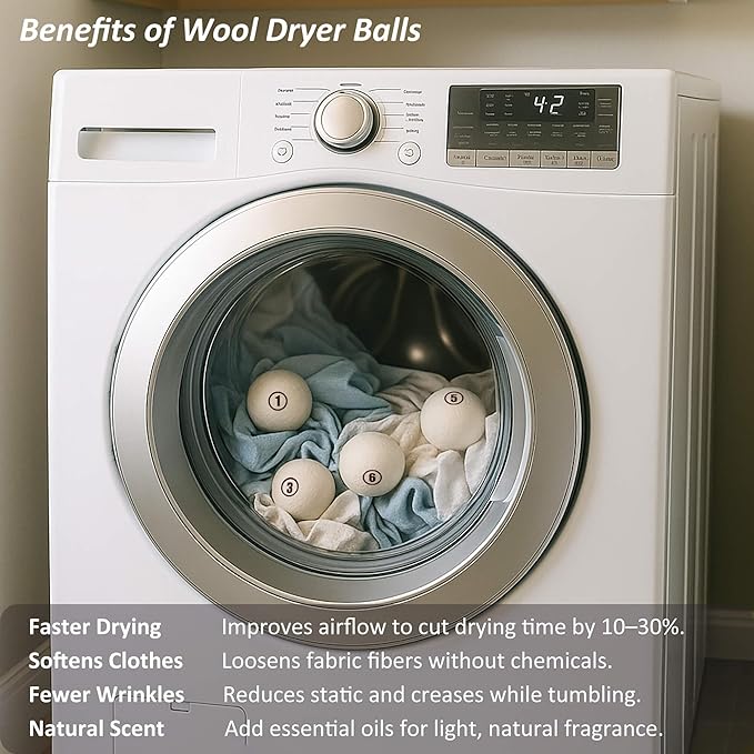 Sheep Wool Dryer Balls 4 Pack XL(2.7") Premium Natural Fabric Softener, Reusable Laundry Dryer Balls for Reducing Drying Time, Static and Wrinkles, Eco-Friendly – 100% New Zealand Wool