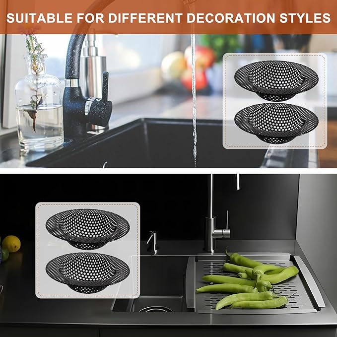 2 Pcs Black Stainless Steel Mesh Sink Drain Strainer, 4.45" Top/2.95" Kitchen Filter Trap Basket,Large Food Catch for Bathroom Bathtub Wash basin Floor drain balcony RV Drain Hole Electroplated Coatin