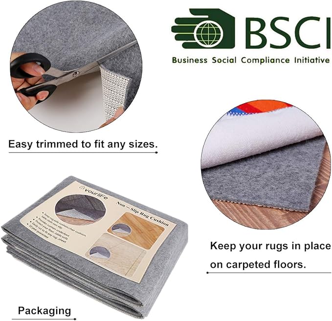 Non Slip Rug Pad Grippers - Round 6x6, 1/8" Thick, (Felt + Rubber) Double Layers Area Carpet Mat Tap, Provides Protection and Cushioning for Hardwood or Tile Floors